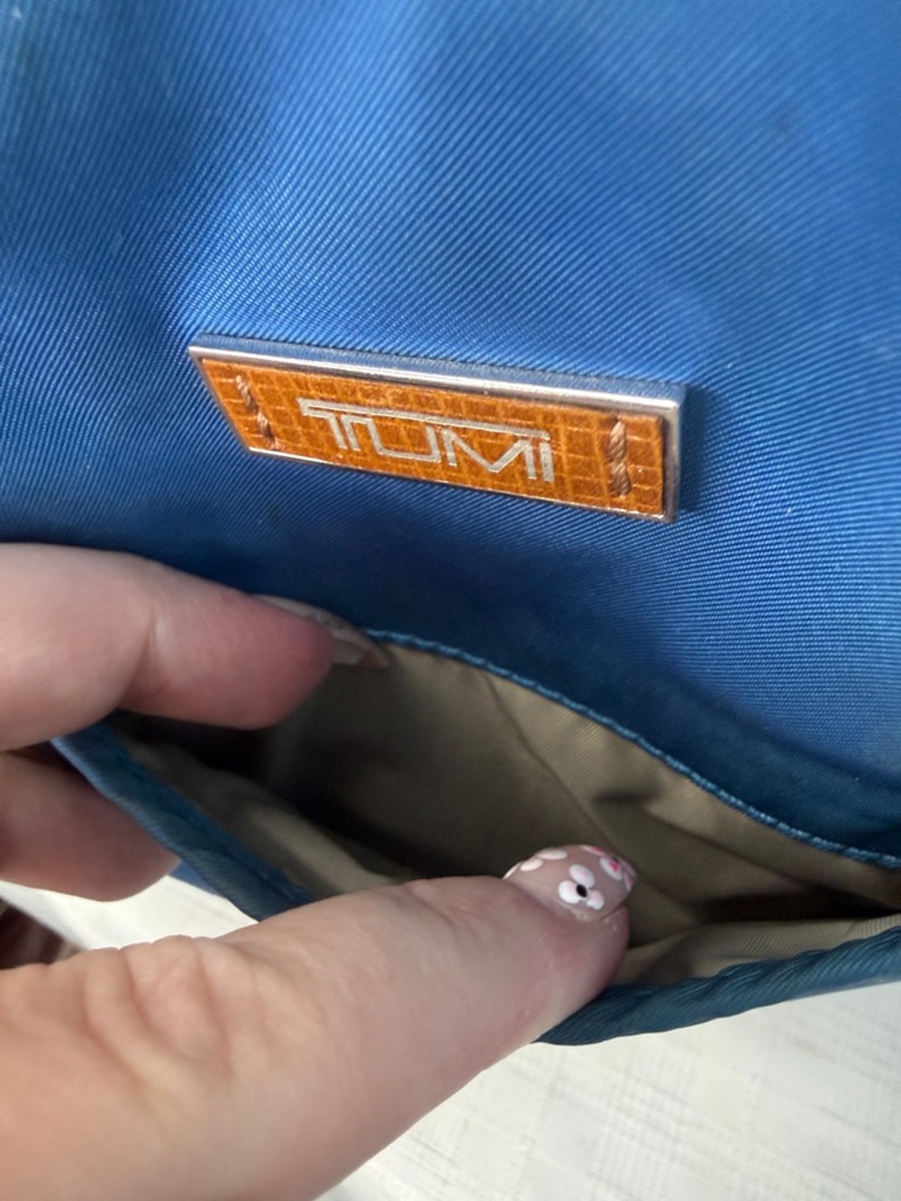 Tumi Navy Blue Nylon Tote with Brown Leather Handles - Picture 7 of 11